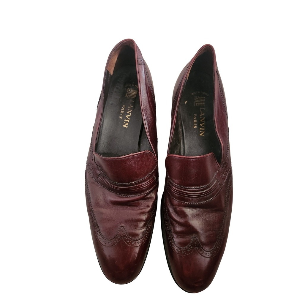 Lanvin Paris Mens Burgundy Leather Wingtip Loafers Brogue Dress Shoes 10 N 48517